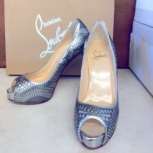 Christian Louboutin silver platform pumps